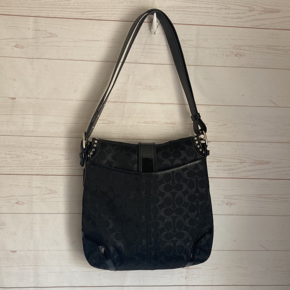 Coach F12852 Black Metallic Canvas  & Leather Jacquard Studded messenger bag - Picture 5 of 13